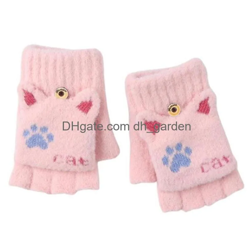 Five Fingers Gloves Five Fingers Gloves Cartoon Cat Winter Knitted Plush Fingerless With Top Drop Delivery Fashion Accessori Dhgarden Dhm4Y