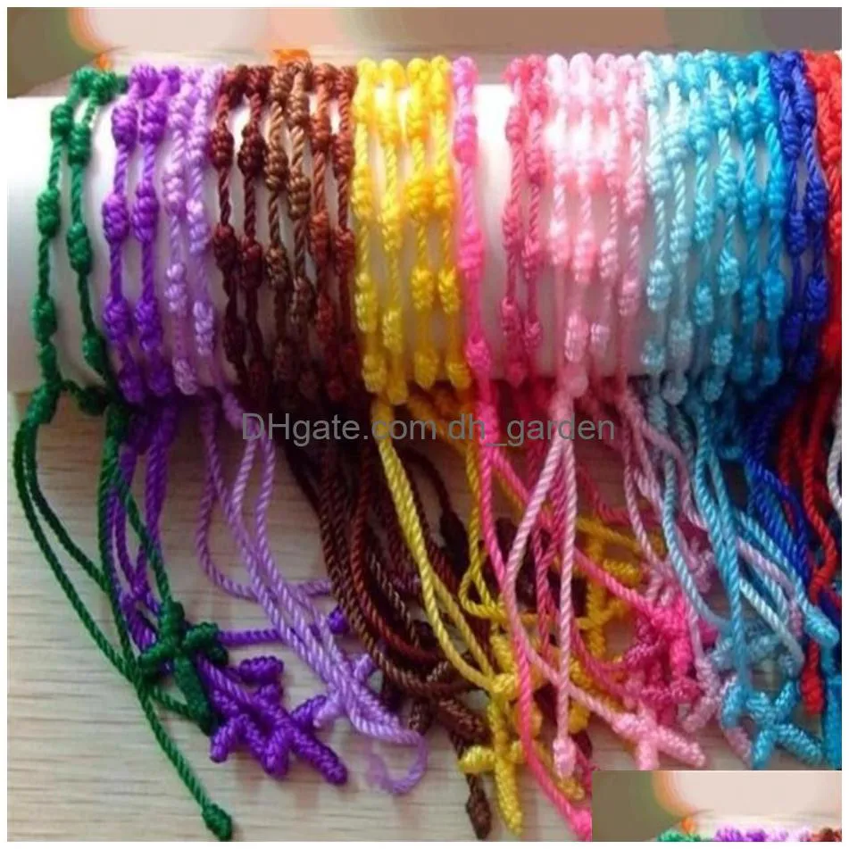 Other Bracelets Handmade Cord Knotted Cross Rosary Bracelet Rope Hand Knitted Spanish Fashion Decenarios Lucky Jewelry211D D Dhgarden Dh7E8