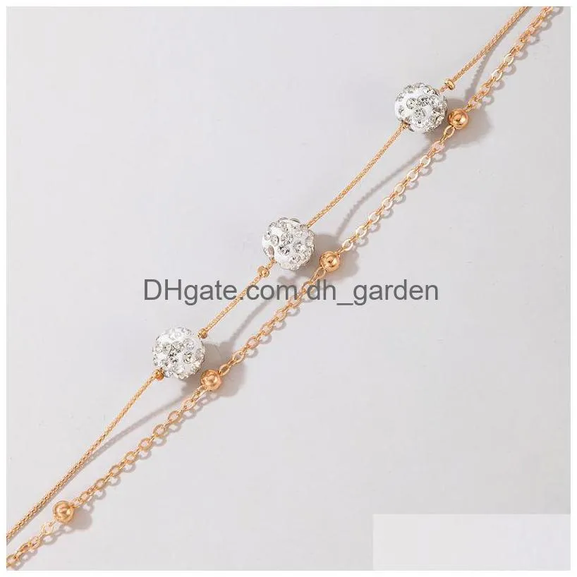 Anklets Luxury Clear Crystal Stone Layered Anklets For Women Charms Rhinestone Mtilayer Adjustable Foot Chains Jewelry Drop D Dhgarden Dhpqf