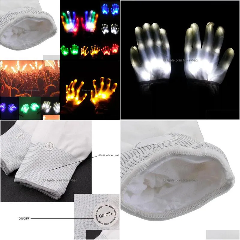 1pair led light up hand finger event gloves halloween christmas costume dance halloween decor festival accessory