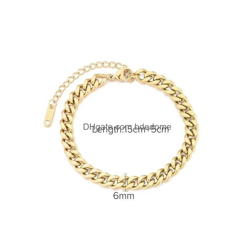 Stainless Steel Cuban Bracelet Vacuum Plated Light Luxury All-Match Titanium Retro Jewelry Drop Delivery Dhgcf