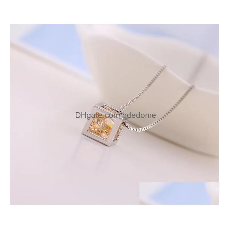 1 Pcs Elegant Cube Pendant Necklace With Crystal Collarbone Chain Fashion Accessories Birthday Nice Gift Ship Drop Delivery Dhdbo