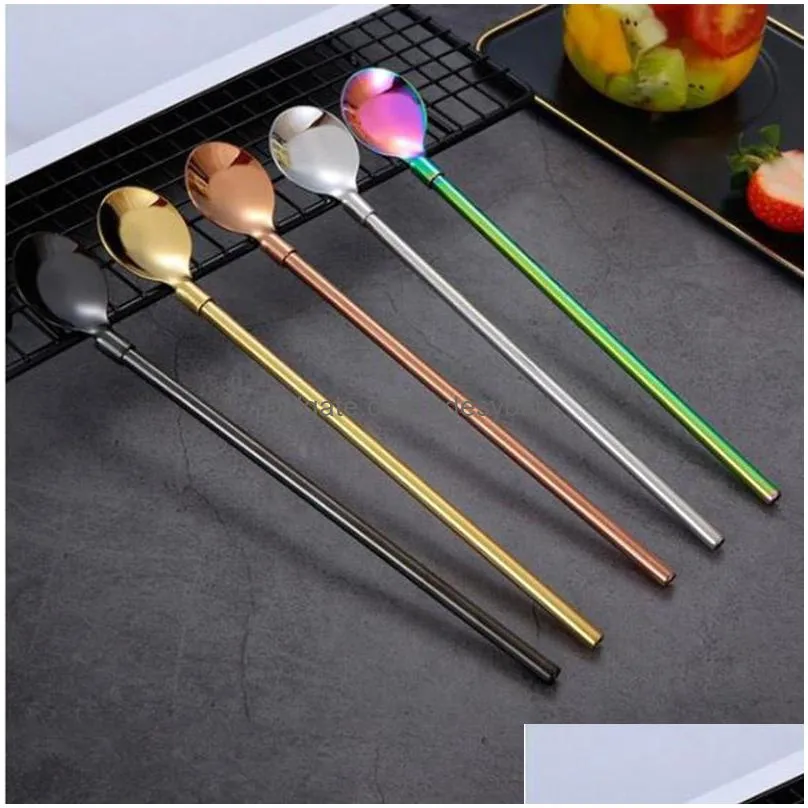 7 pieces/set 304 stainless steel drinking metal straws rainbow multicolored reusable drink set gq999