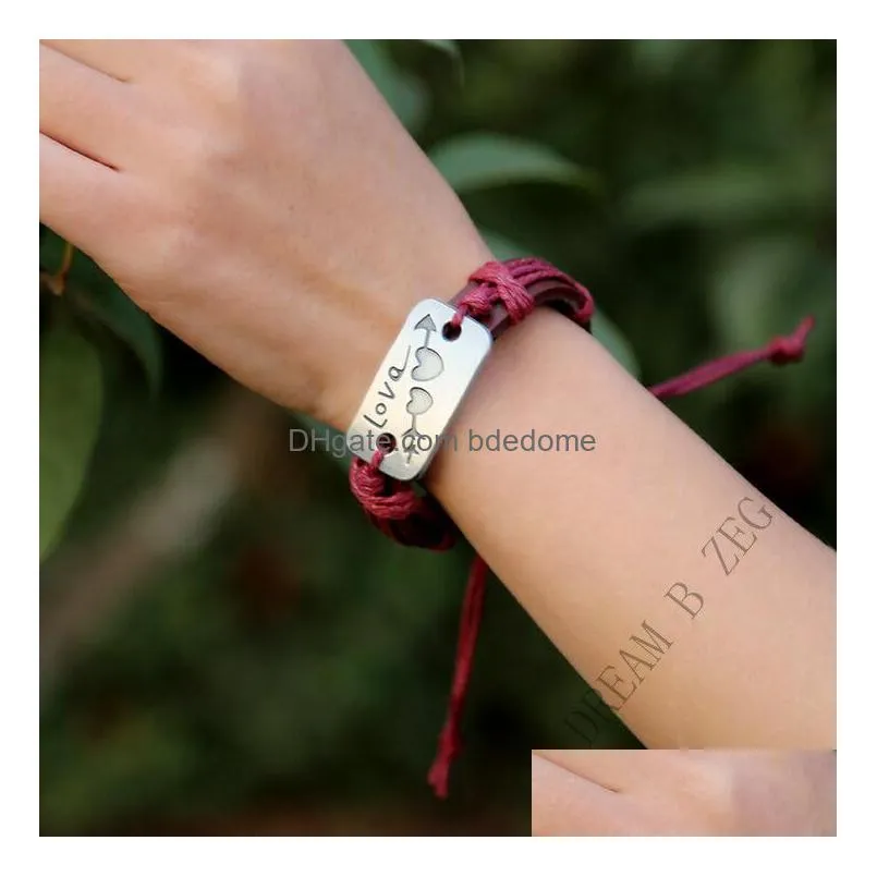 New Lovers Bracelet Charm Double Heart Love Leather Fashion Couple Jewelry For Men And Drop Delivery Dhbka