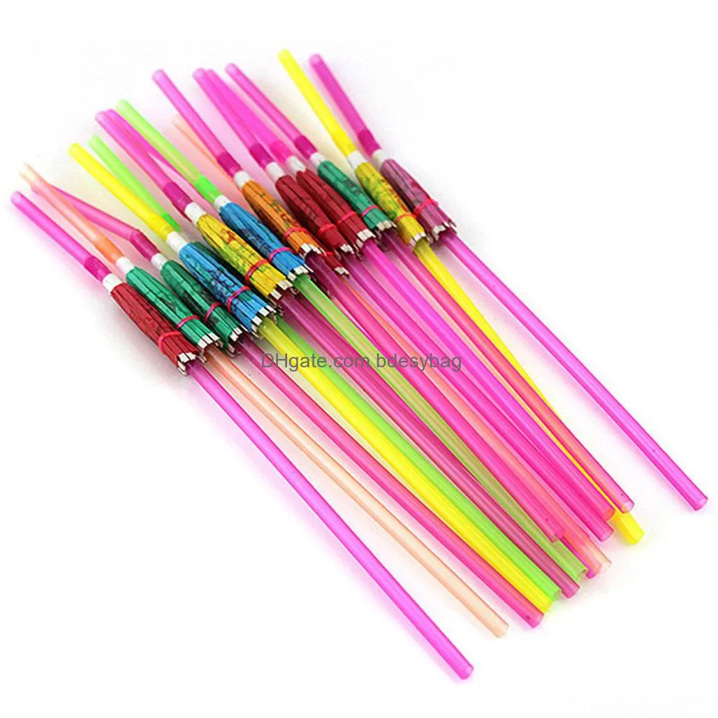 20pcs umbrella disposable bendable colorful drinking straws for luau parties bars restaurants