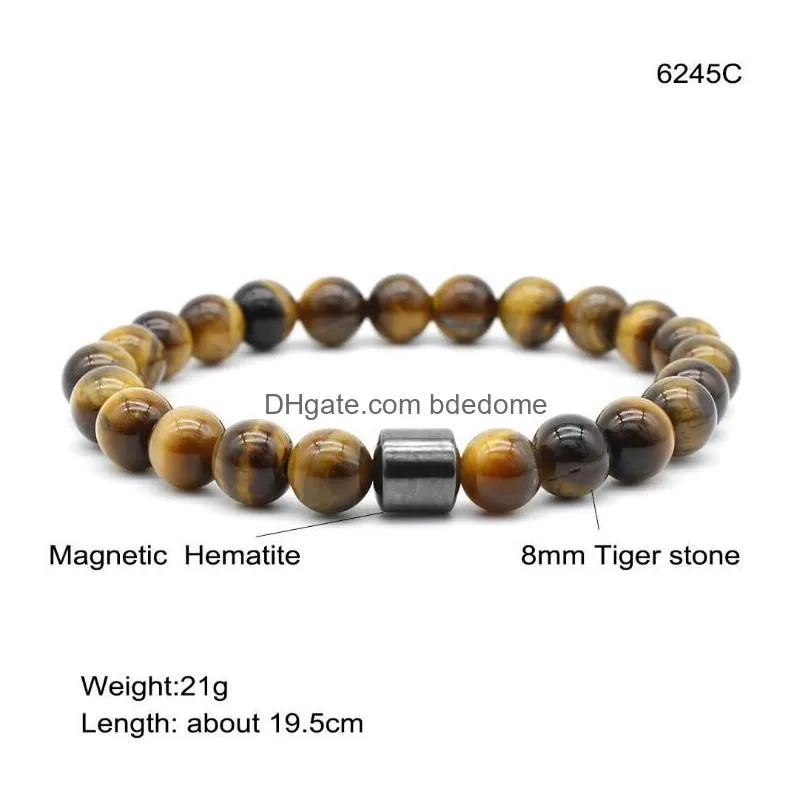 Natural Stone Bracelet Magnetic Therapy Lava Turquoise Tiger Eye Hematite Beads For Women Men Bangle Drop Delivery Dhudh