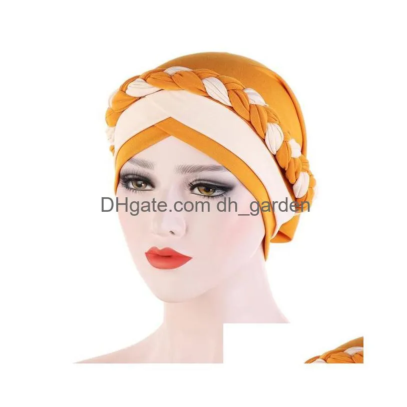 Beanie/Skull Caps Muslim Women Milk Silk Braid Cross Turban Hat Scarf Bonnet Chemo Beanies Cap Hijab Headwear Hair Head Wrap Dhgarden Dhb93