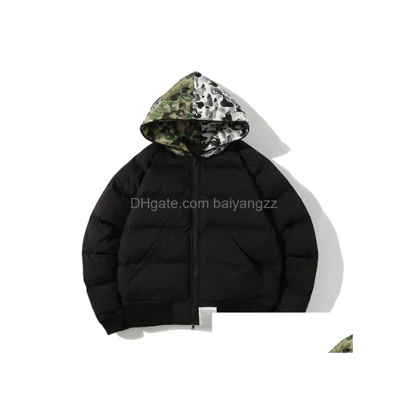 fashion winter down puffer coat womens down jacket thickened downs coats camouflage shark printing mouth hip hop full zip keep warm casual