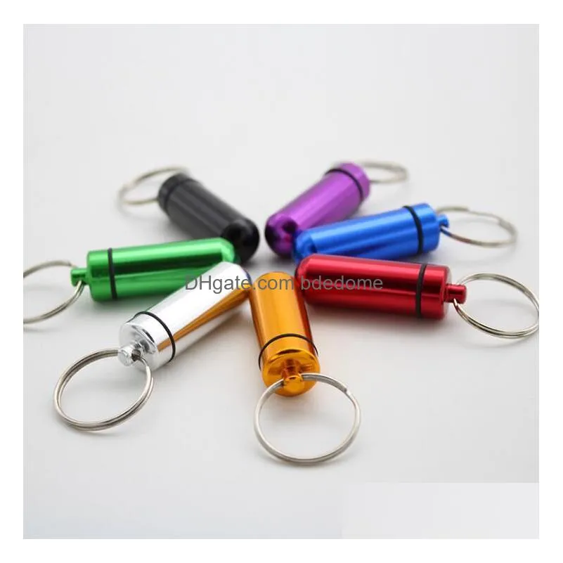 7 Colors Metal Container Keychain Aluminum Pill Box Holder Portable Mtifunction First Aid Pills Key Chain Bottles Keyring Seal Kit Dro Dhbyg