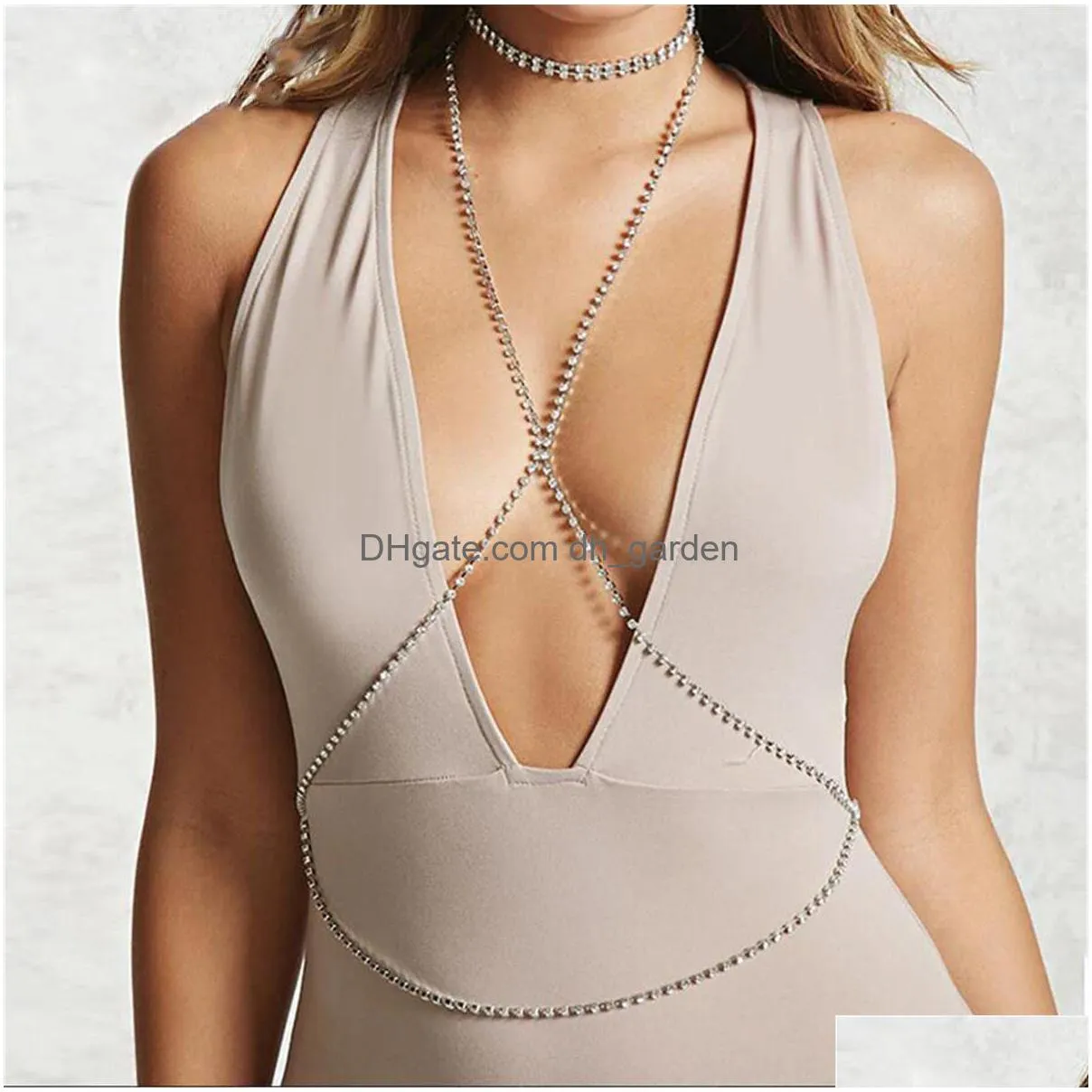 Belly Chains Rhinestone X Style Body Chains Harness Chain Bra Y Fashion Crystal Bikini Jewelry Drop Delivery Jewelry Body Jew Dhgarden Dhcrr