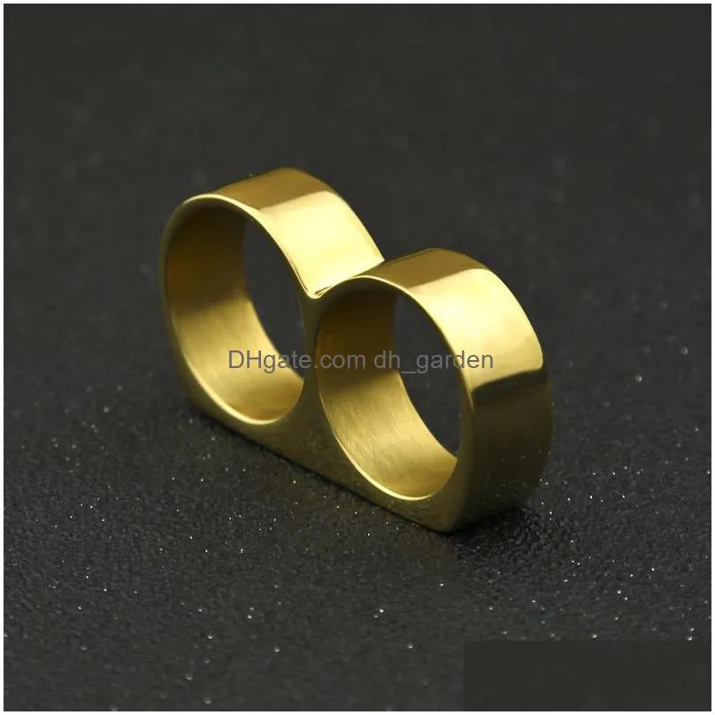 mens double finger ring fashion hip hop jewelry high quality iced out stainless steel gold rings