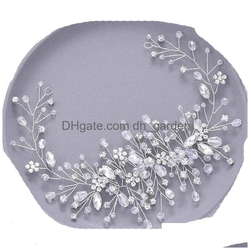 Headbands Handmade Flower Sier Bride Headpiece Elegant Shiny Crystal Beads Wedding Headband For Women Banquet Hair Jewelry D Dhgarden Dhfyw