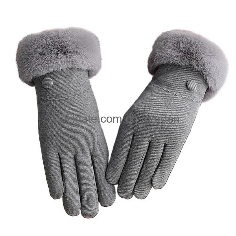 Five Fingers Gloves Women Driving Fl Finger Gloves Button Decor Plush Lined Touch Sn Mittens Drop Delivery Fashion Accessori Dhgarden Dhqfw