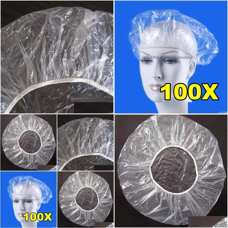 100pcs/lot disposable shower caps hat clear spa hair salon hotel oneoff bathing elastic bathroom products bath caps