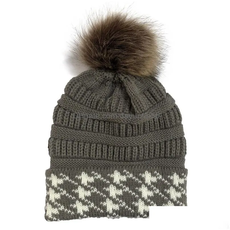 7 Colors Fashion Pattern Color Block Hairball Knitted Hat Warm Wool Elastic Plover Outdoor Winter For Drop Delivery Dhlxl
