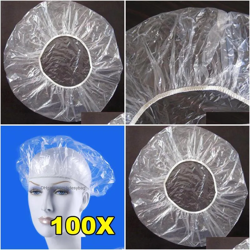 100pcs/lot disposable shower caps hat clear spa hair salon hotel oneoff bathing elastic bathroom products bath caps