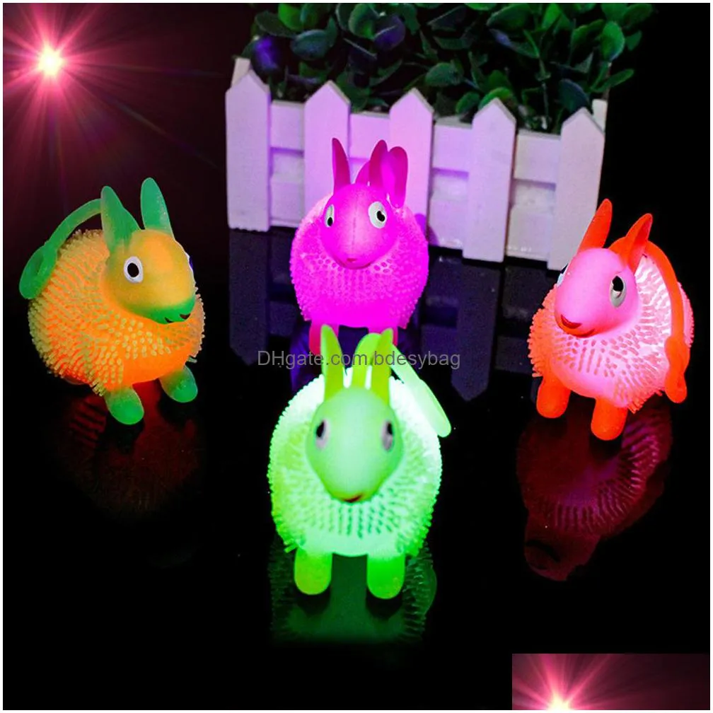 rubber led bunny bouncing ball flash safe luminous rabbit bouncy glow in the dark toys for children outdoor
