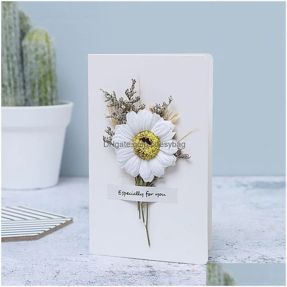 1pcs gift card wedding invitations greeting cards gypsophila dried flowers handwritten blessing birthday thank you envelope new