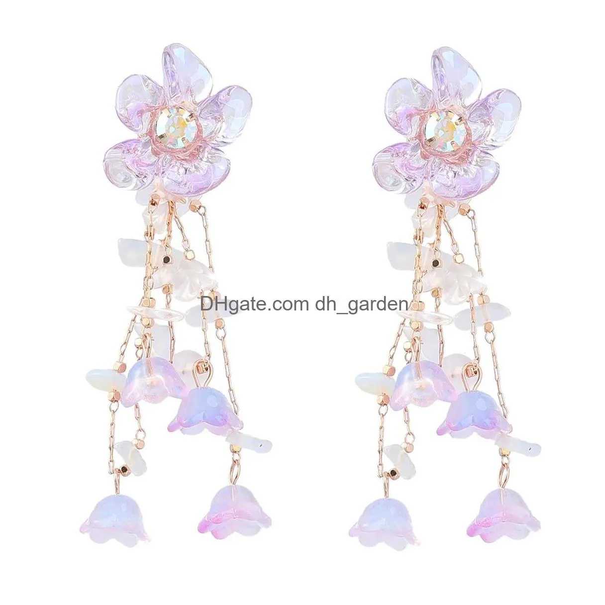 Dangle & Chandelier Dangle Chandelier Sweet Colorf Bell Orc Plum Long Eardrop Flower Leaf Acrylic Beaded Earrings For Women Dhgarden Dh75T