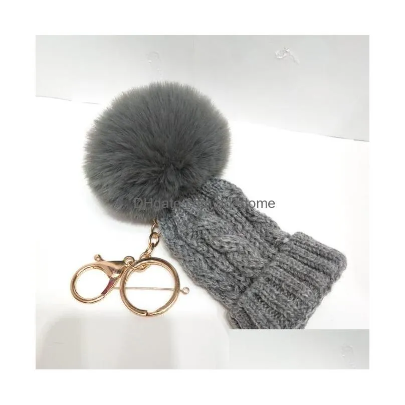 Mini Knitted Hat Keychains Hairball Pompom Keychain Bag Car Pendant Creative Gift Yarn Key Drop Delivery Dhd4F