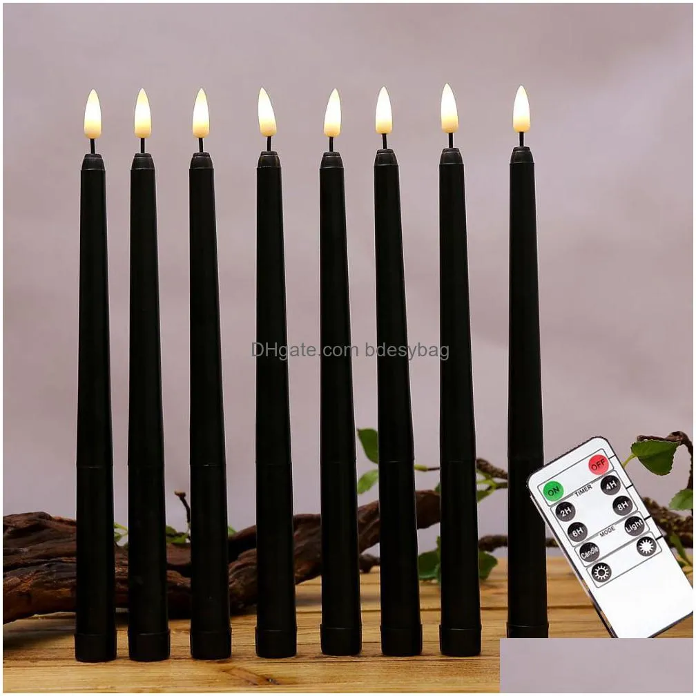 pack of 6 remote halloween taper candles black color flameless fake pillar battery with contain