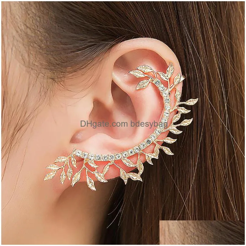 fashion no pierced ear clip cuff wrap earrings leaf feather pendant nonpiercing for women party statement