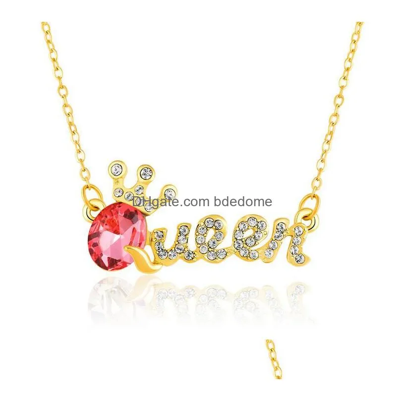 10 Color Elegant Queen Pendant Necklace With Crystal Diamond Collarbone Chain Fashion Accessories Birthday Nice Gift Ship Drop Deliver Dh8Sk