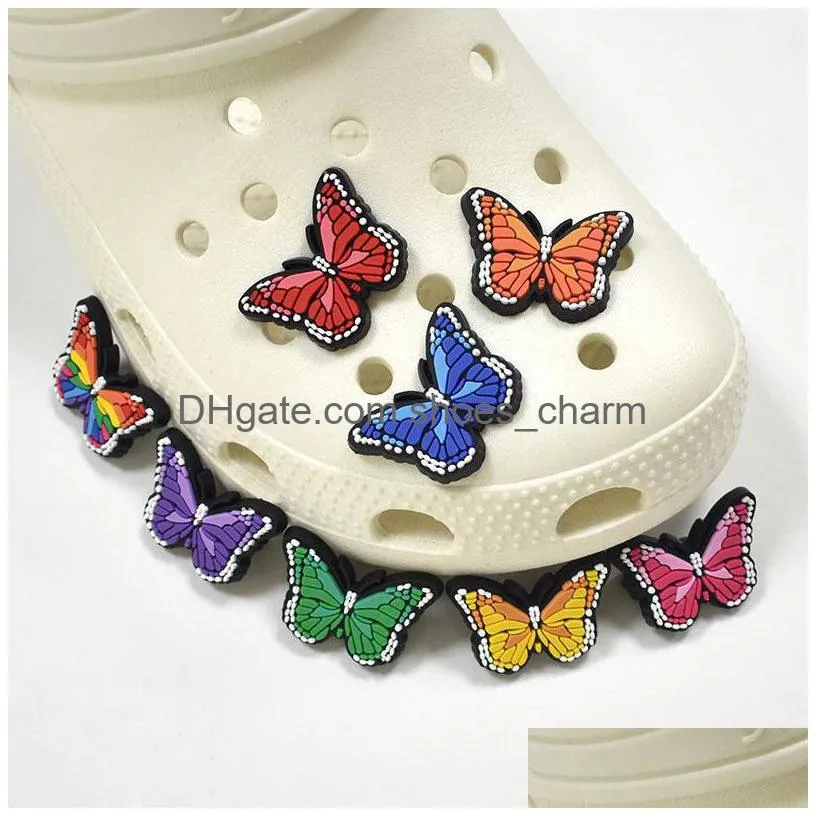 8pcs colorful butterflies charms fit croc shoe buckle accessories decoration slipper gifts backpack toy cute xmas pvc
