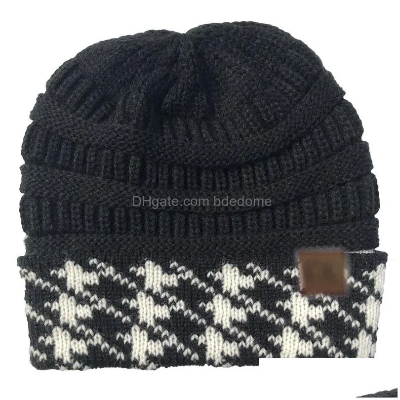 7 Colors With Logo Fashion Plover Pattern Color Block Knitted Hat Warm Woolen Elastic Jumper Outdoor Winter For Drop Delivery Dhybq