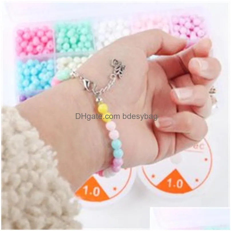 new 24 grid bead candy color straight hole imitation pearl perforated macaron plastic diy ornament bead accessories