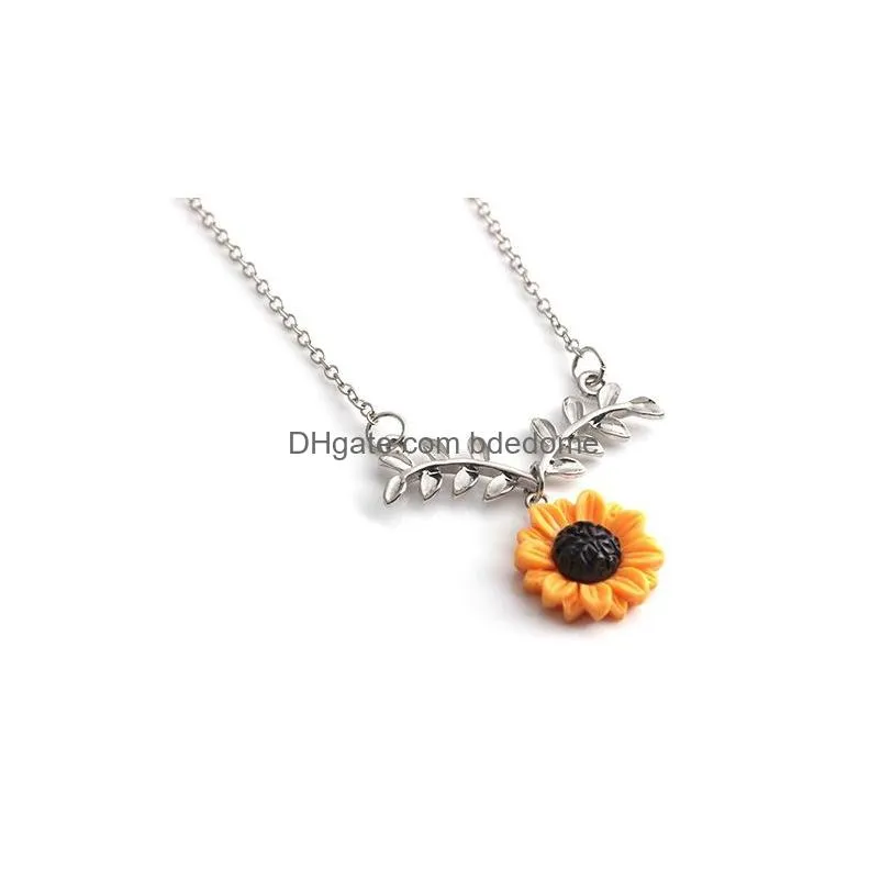 Euramerican Newest Sunflower Necklace Leaf Flower Pendant Alloy Women Nice Birthday Gift Ship Drop Delivery Dhbka
