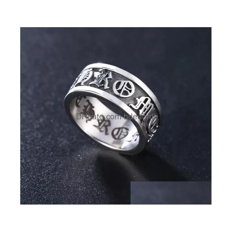 Punk Vintage Band Rings Men Fashion Individuality Carving Motorcycle Titanium Stainless Steel Cross Trend Hip-Hop Ring Jewelry Size Dr Dhsb3
