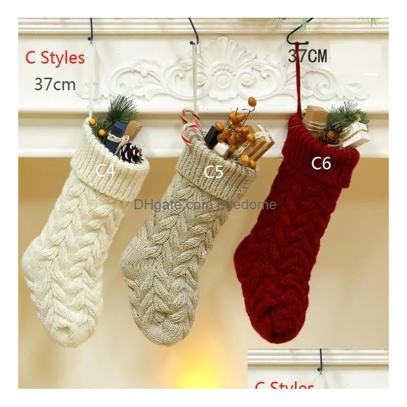 37Cm/46Cm Fashion Personalized Knit Christmas Stocking Gift Bags Acrylic Decorations Xmas Large Decorative Drop Delivery Dhbah