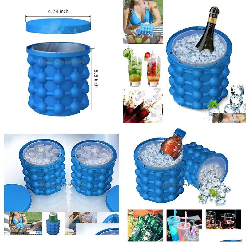 silicone ice cube tools maker ice mold tray portable bucket wine cooler beer cabinet kitchen drinking whiskey ze