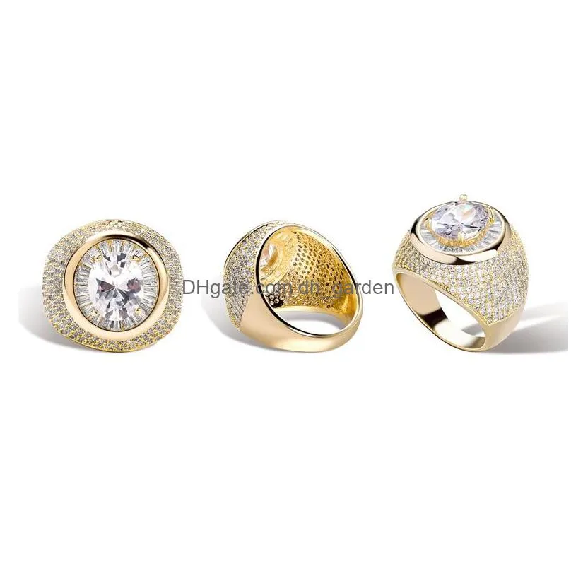 mens big diamond rings high quality gemstone zircon ring 14k gold rings fashion hip hop jewelry