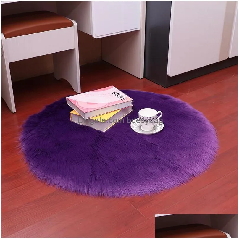 1piece round imitation sheepskin rug bedroom mat plush carpet area rugs sofa office cushion bath room fluffy mats hairy fur rugs