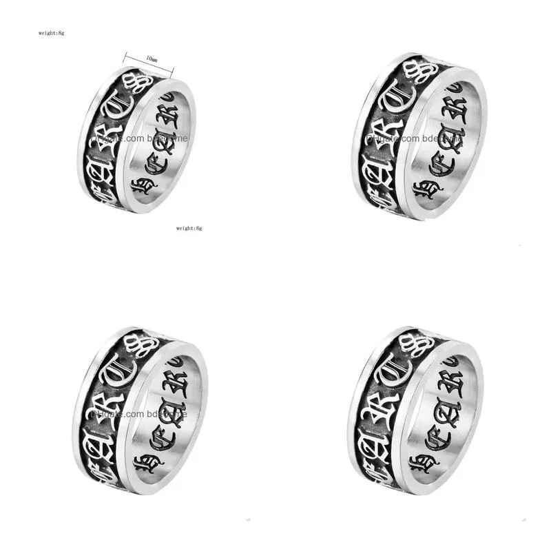 Punk Vintage Band Rings Men Fashion Individuality Carving Motorcycle Titanium Stainless Steel Cross Trend Hip-Hop Ring Jewelry Size Dr Dhsb3