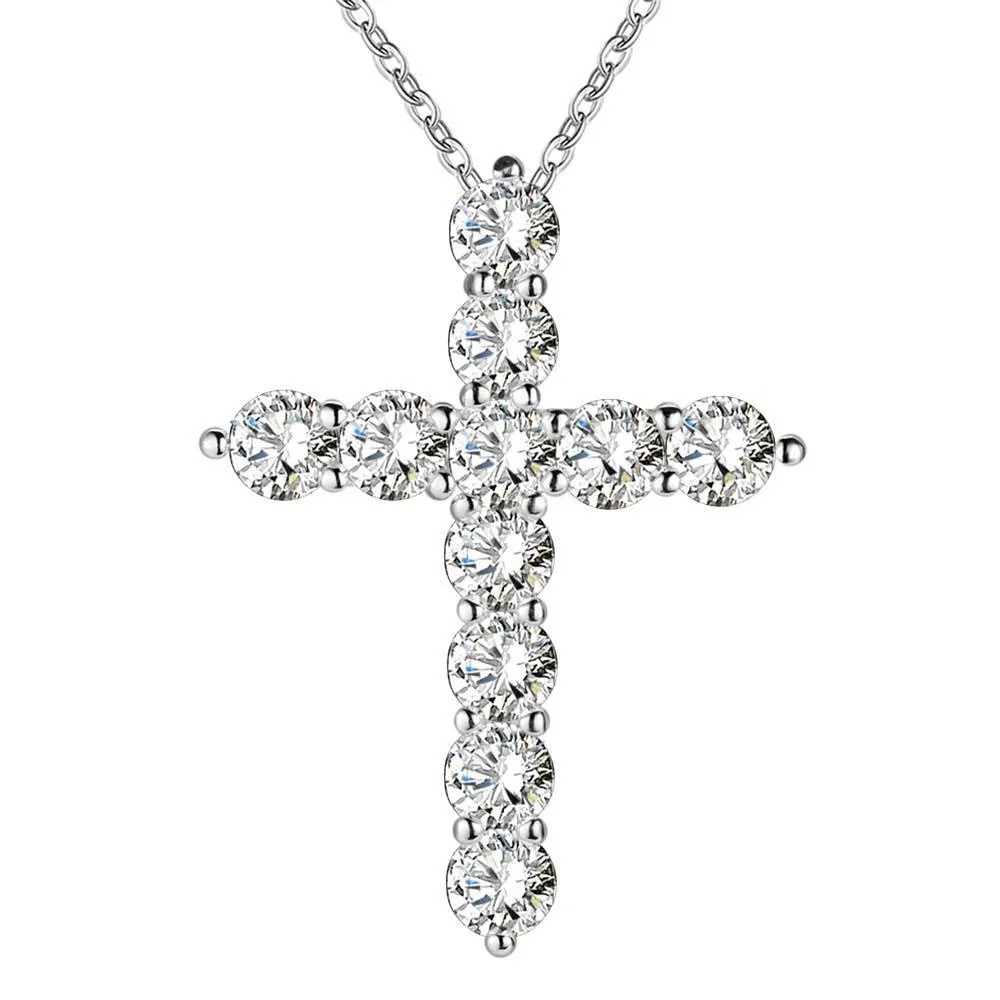 silver color pendants necklace jewelry women wedding fashion cross cz crystal zircon stone pendant necklace christmas gift n296