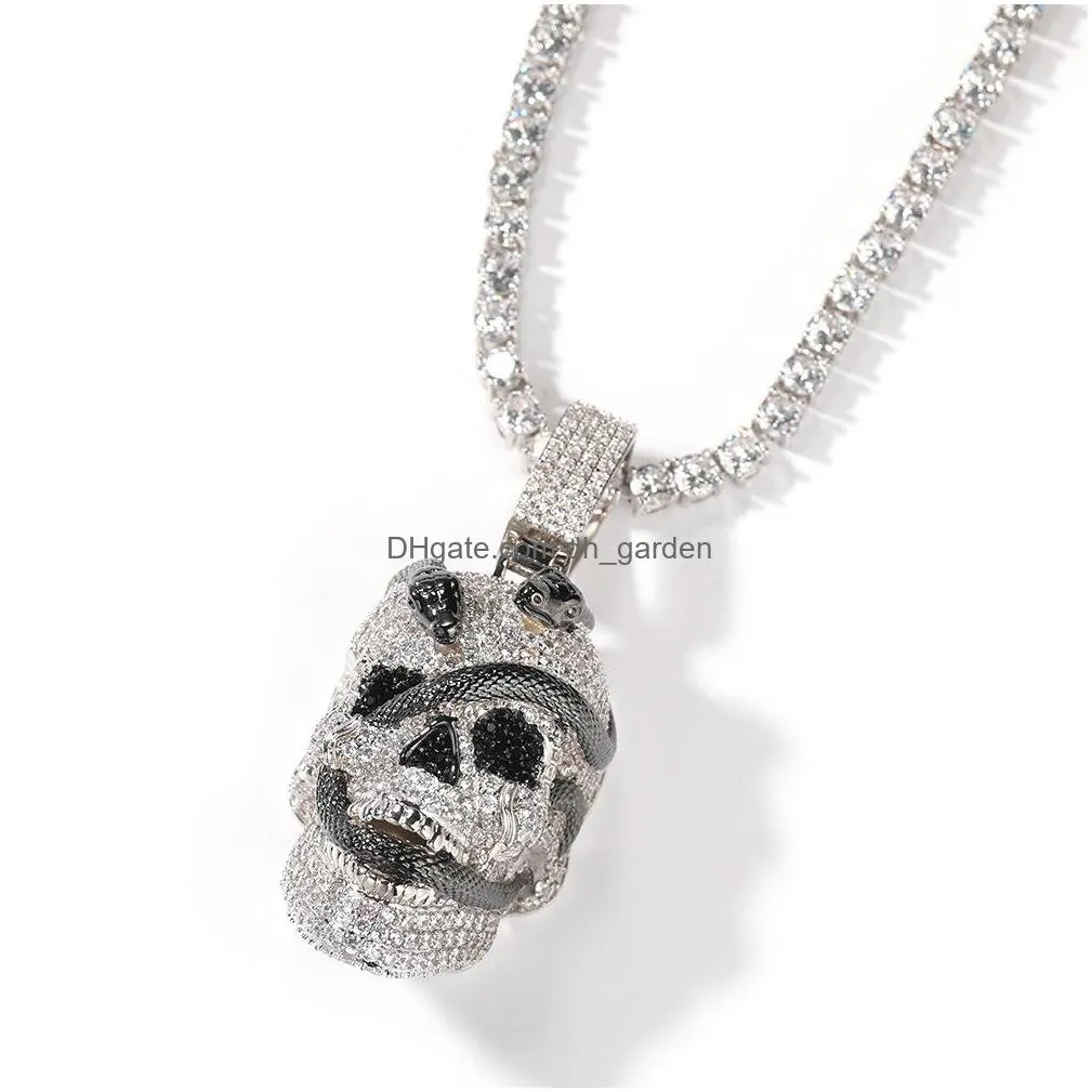 big iced out pendant necklaces mens hip hop vintage gold necklace jewelry coiled snake skull pendant necklace