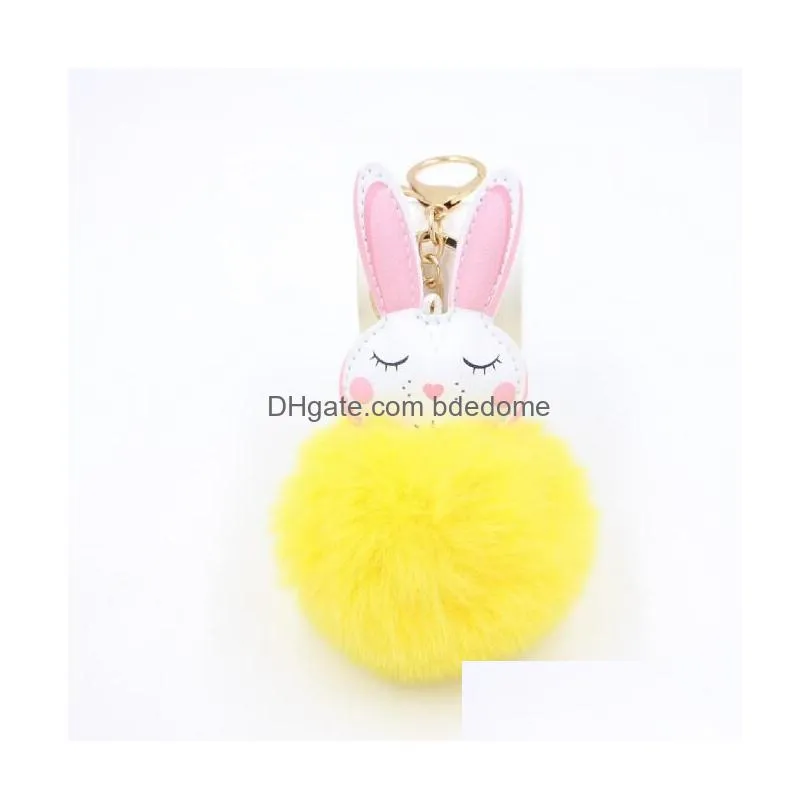 25 Colors Imitation Rabbit Hair Keychain Pattern Pompom Cute Car Key Ring Pendant For Womens Schoolbag Student Purse Accessory Drop De Dhvjr