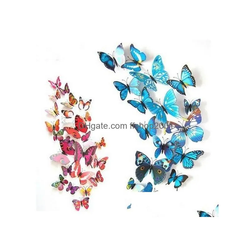  qualified wall stickers 12pcs decal wall stickers home decorations 3d butterfly rainbow pvc wallpaper for living room