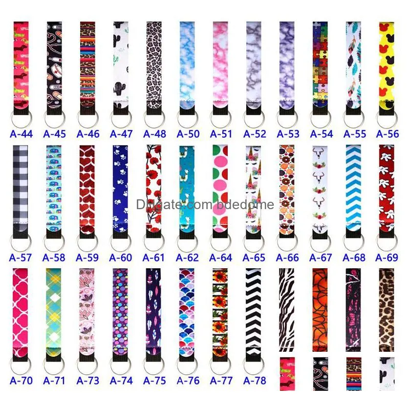 117 Colors Neoprene Wristlet Keychain Wrist Key Belt More Design Strip Leopard Pure Color Phone Lanyard Keyrings Long Diving Material Dh3Hn