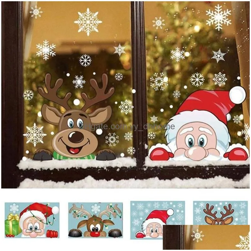 wall stickers christmas window sticker pvc static beautify home windows large flake year glass santa elk