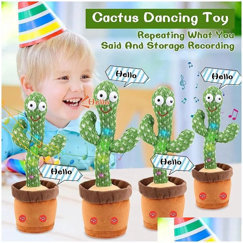 dancing talking singing cactus stuffed plush toy electronic with song potted early education toys for kids funny-toy 50pcs