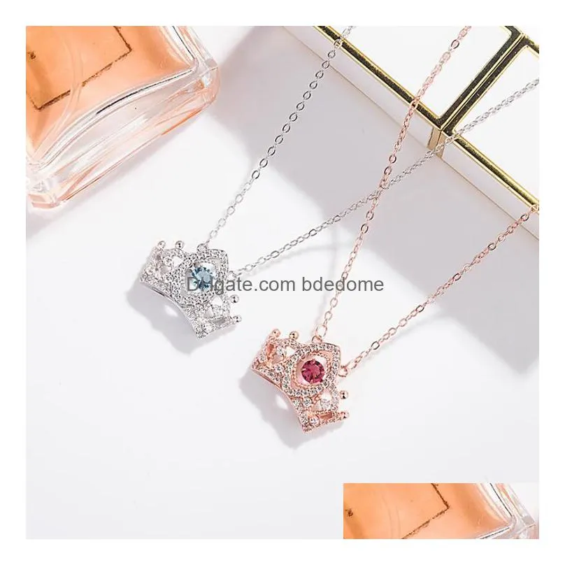 Women Designers Pendant Necklaces Crystal Crown Necklace Anniversary Gift Fashion Pendants Jewelry 2 Colors With Box Drop Delivery Dh7Zb