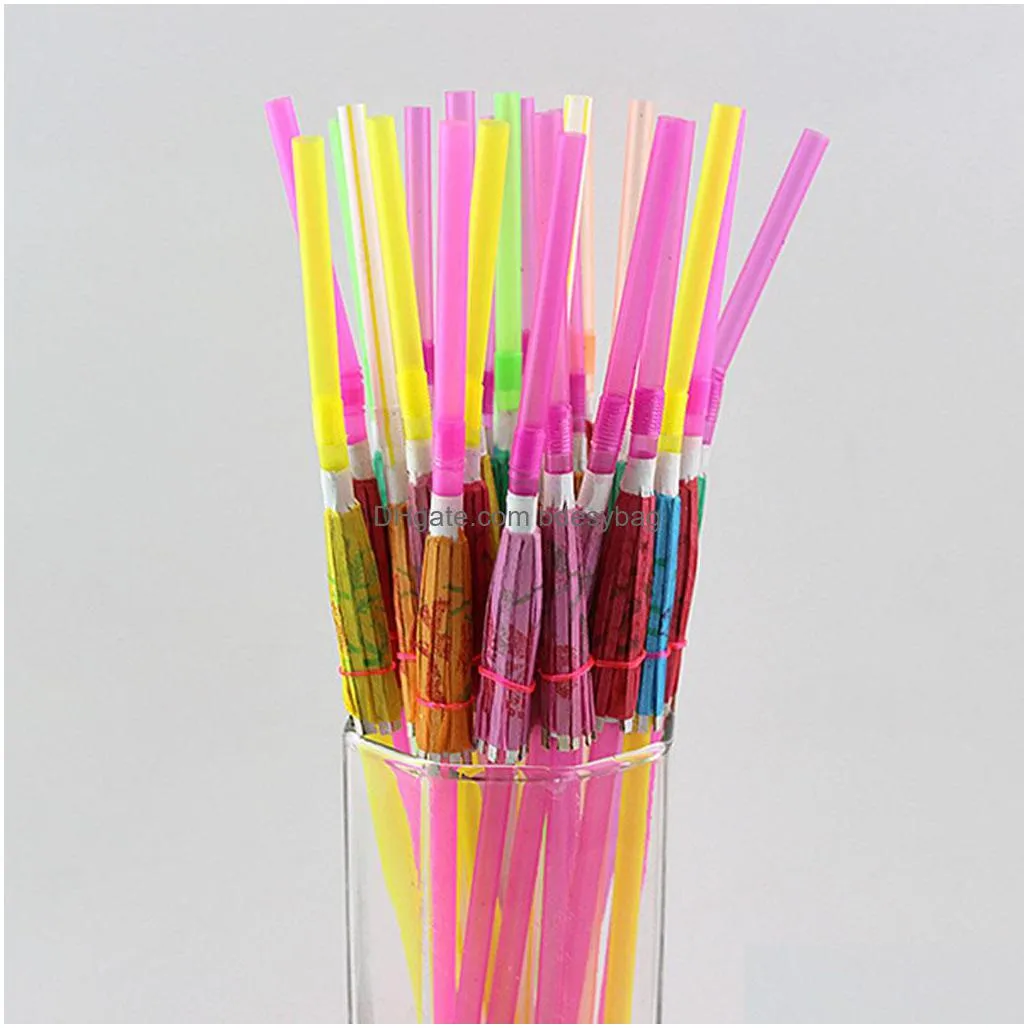 20pcs umbrella disposable bendable colorful drinking straws for luau parties bars restaurants