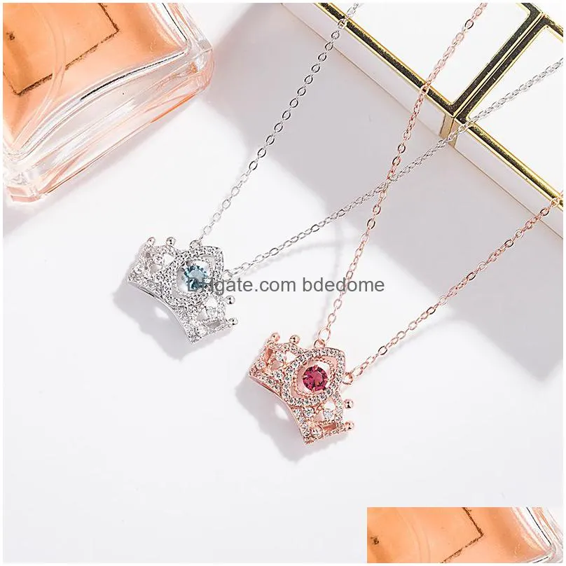 Women Designers Pendant Necklaces Crystal Crown Necklace Anniversary Gift Fashion Pendants Jewelry 2 Colors With Box Drop Delivery Dh7Zb