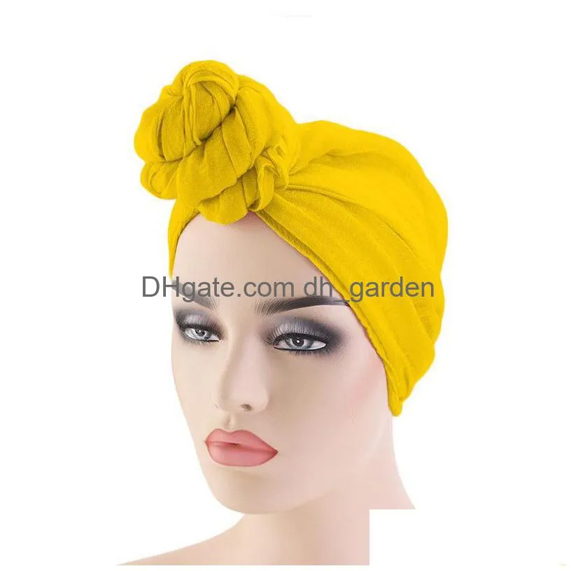 Beanie/Skull Caps Women Big Ladies Turban Muslim Head Wrap Solid Knot Party Beanie Elegant Long Scarf Hair Loss Chemo Hijab Dhgarden Dhfj2