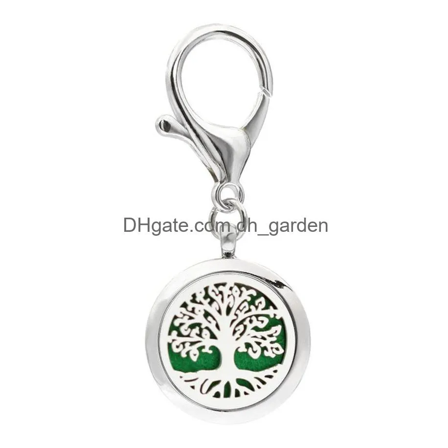 Key Rings 5Pcs/Lot Tree Of Life Essential Oil Aroma Diffuser Per Locket With Lobster Clasp Keychain Keyring Pads Color Rando Dhgarden Dho2X