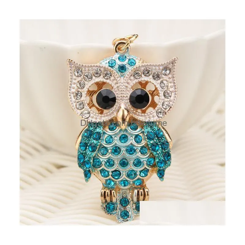 Creative Bag Pendant Inlaid With Diamond Owl Metal Keychain Cute Cartoon Animal Keychains Car Keyring Drop Delivery Dh2Xj
